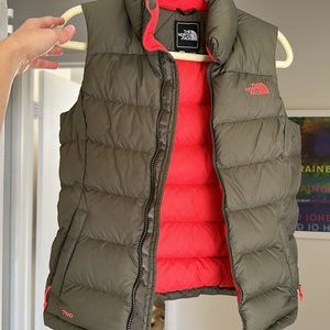 North face army green orange puffer vest goose down XS